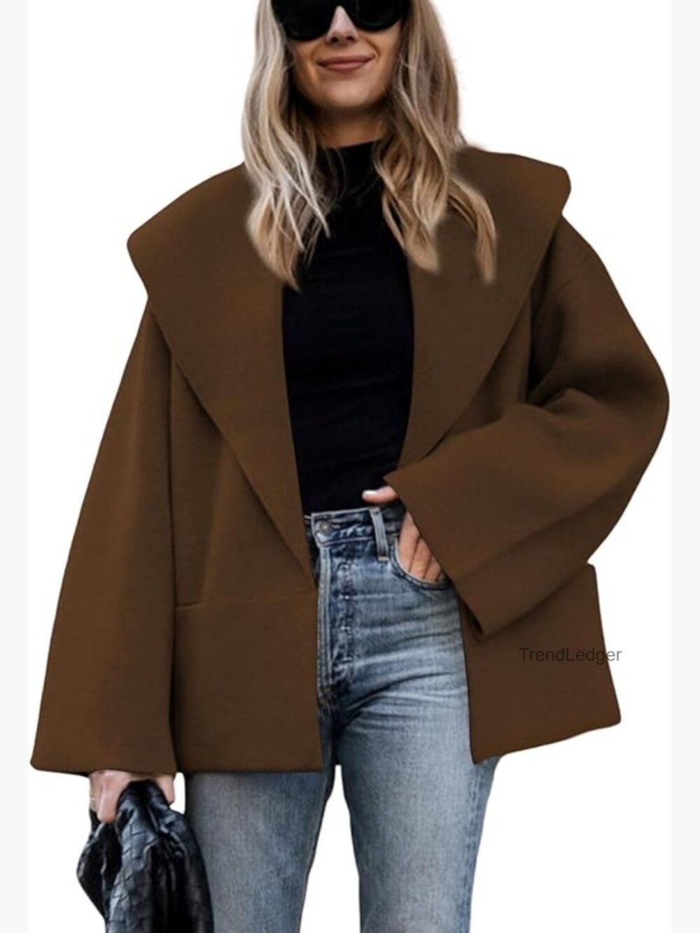Oversized Shawl Collar Cardigan Cropped Knit Open Front Fall Winter